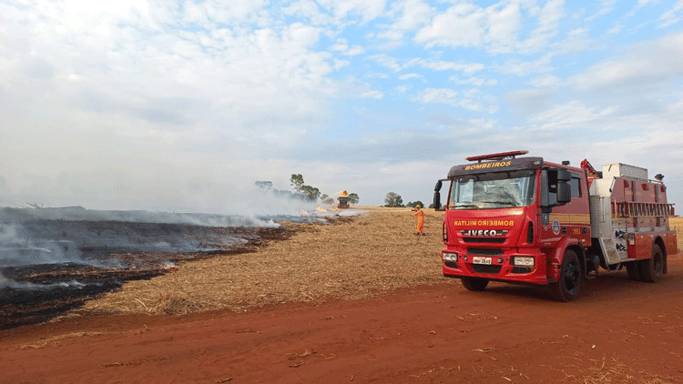 Incêndio de grandes proporções atinge vegetação às margens da BR-365, em Santa Vitória 